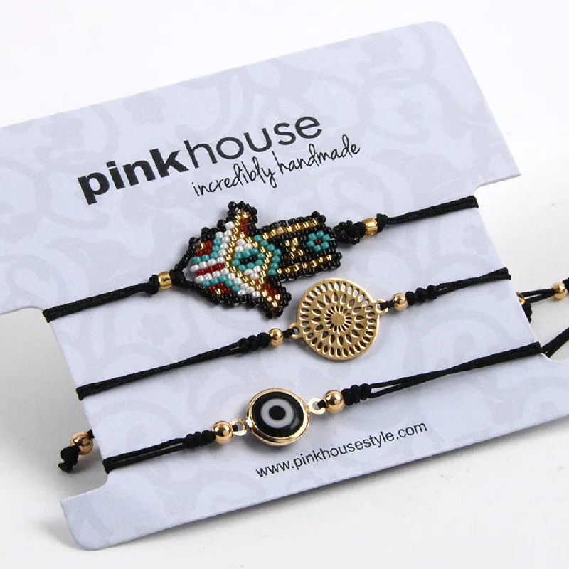 women luxury bracelets -Hamsa Pull Bracelets Set/3