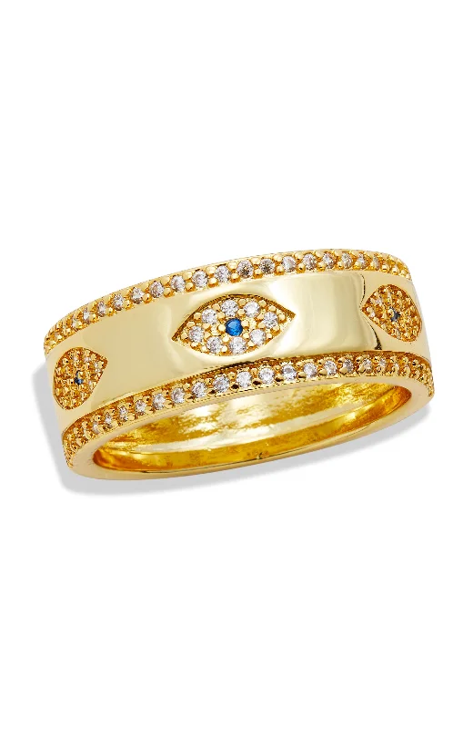 women unique engagement rings -Gold Evil Eye Band