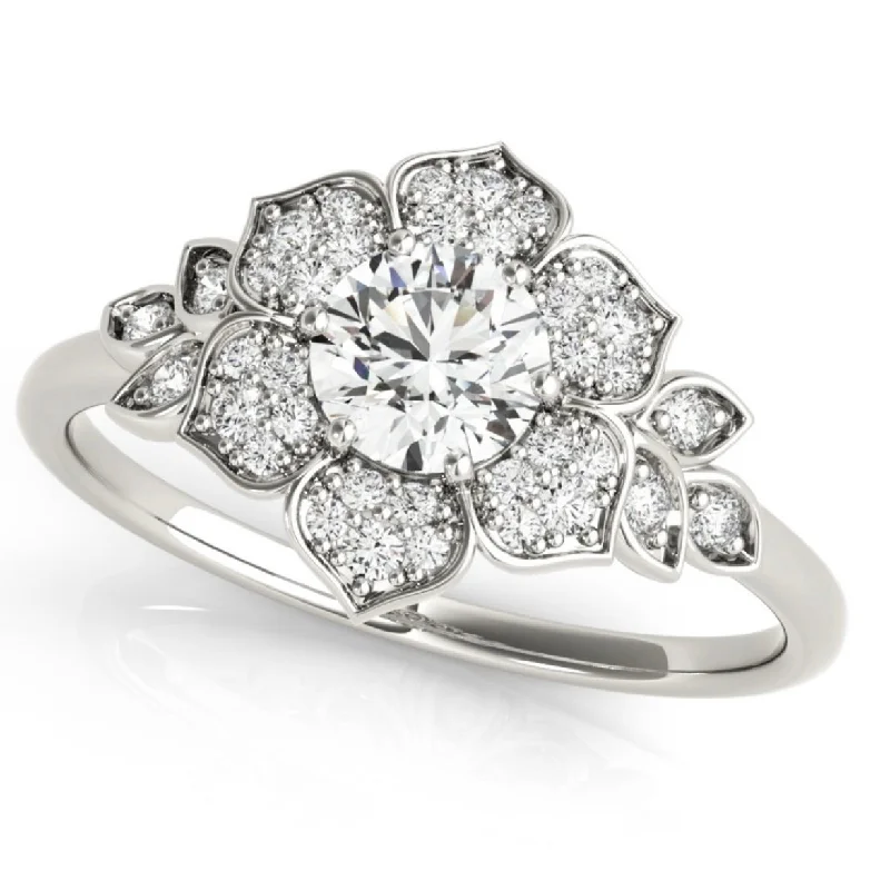 women men’s rings -Floral Round Moissanite Engagement Ring