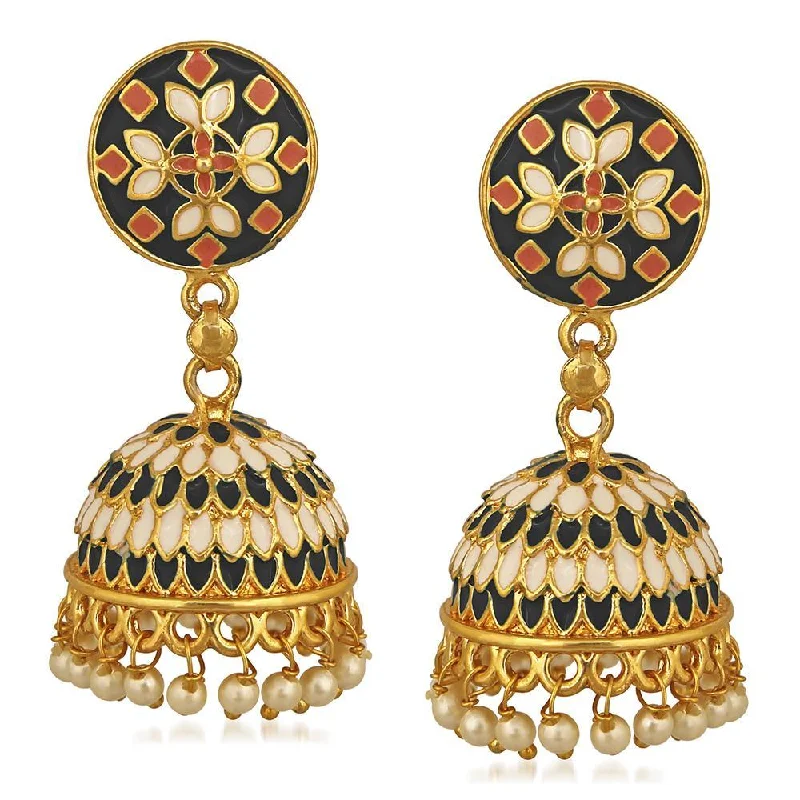 women designer earrings -Bhavi Jewels Gold Plated Mennakari Jhumki Earrings