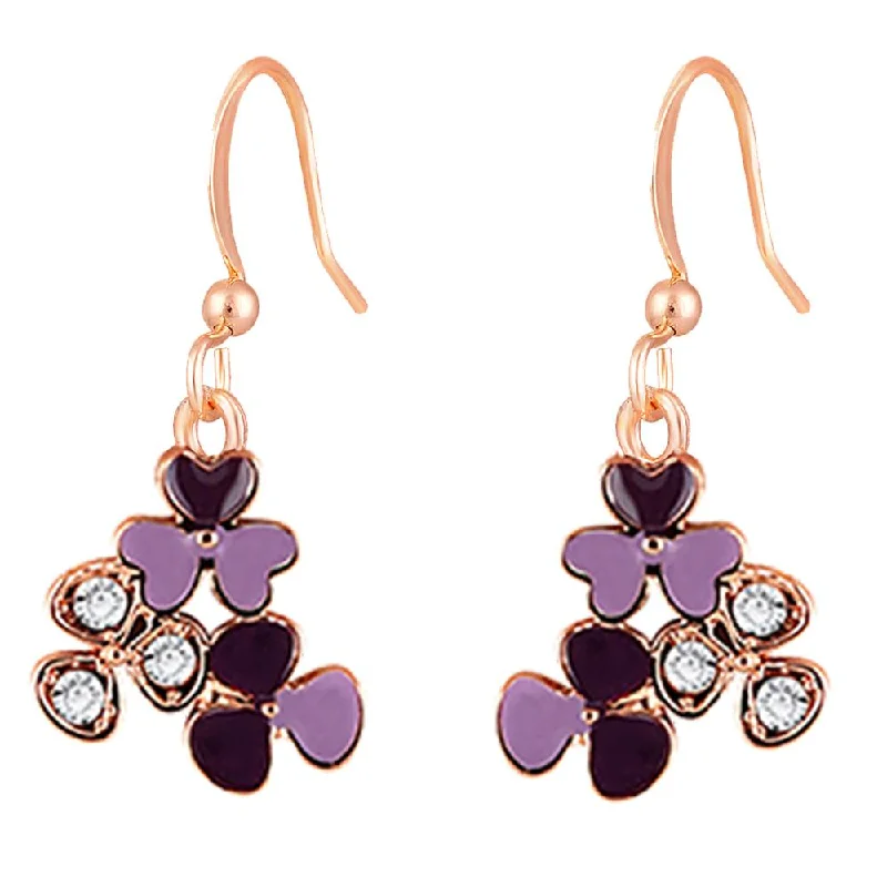 women trendy hoop earrings -Mahi Rose Gold Plated Purple Meenakari Work and Crystals Floral Earrings for Women (ER1109853ZPur)