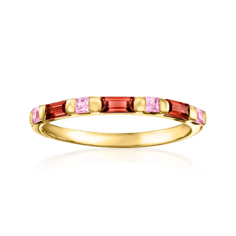 women men’s engagement rings -Ross-Simons Garnet and . Pink Sapphire Ring in 14k Yellow Gold