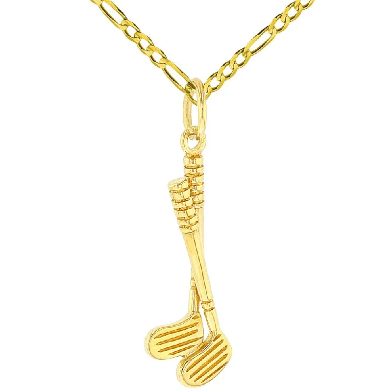 women charm necklaces -Solid 14K Gold Set of Golf Clubs Charm Sports Pendant Figaro Necklace - Yellow Gold