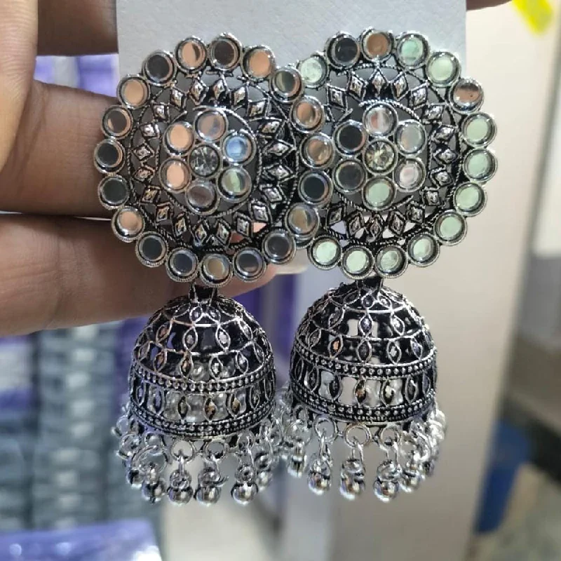 women delicate earrings -Manisha Jewellery Oxidised Plated Mirror Jhumki Earrings