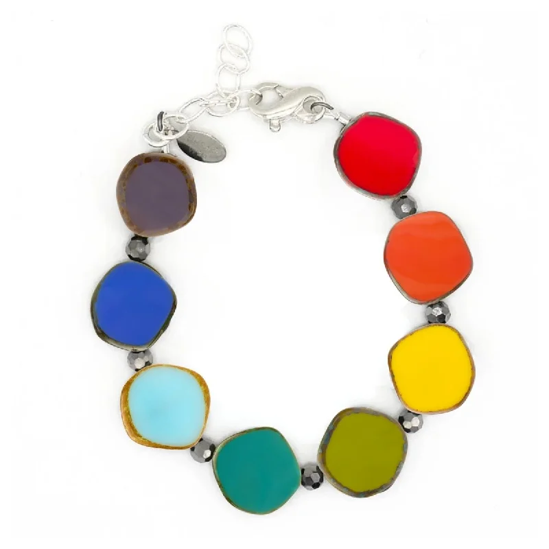 women fashion bangles -Rainbow Multicolor Small Circle Glass Beaded Bracelet