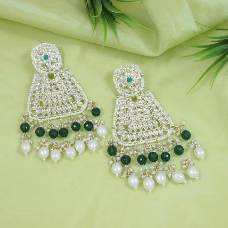 women hoop and stud earrings -Etnico Gold Plated Traditional Kundan & Pearl Drop Dangle Earrings For Women (E2798G)