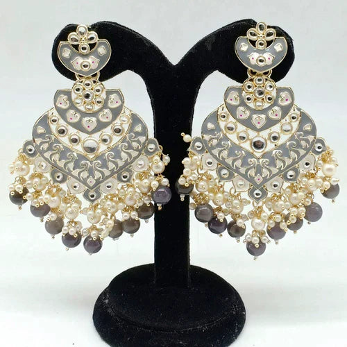 women gemstone earrings -Bhavi Jewels Kundan And Meenakari Dangler Earrings