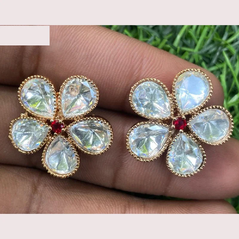 women custom earrings -Royal Kundan Jewellery Gold Plated Polki Kundan Stud Earrings