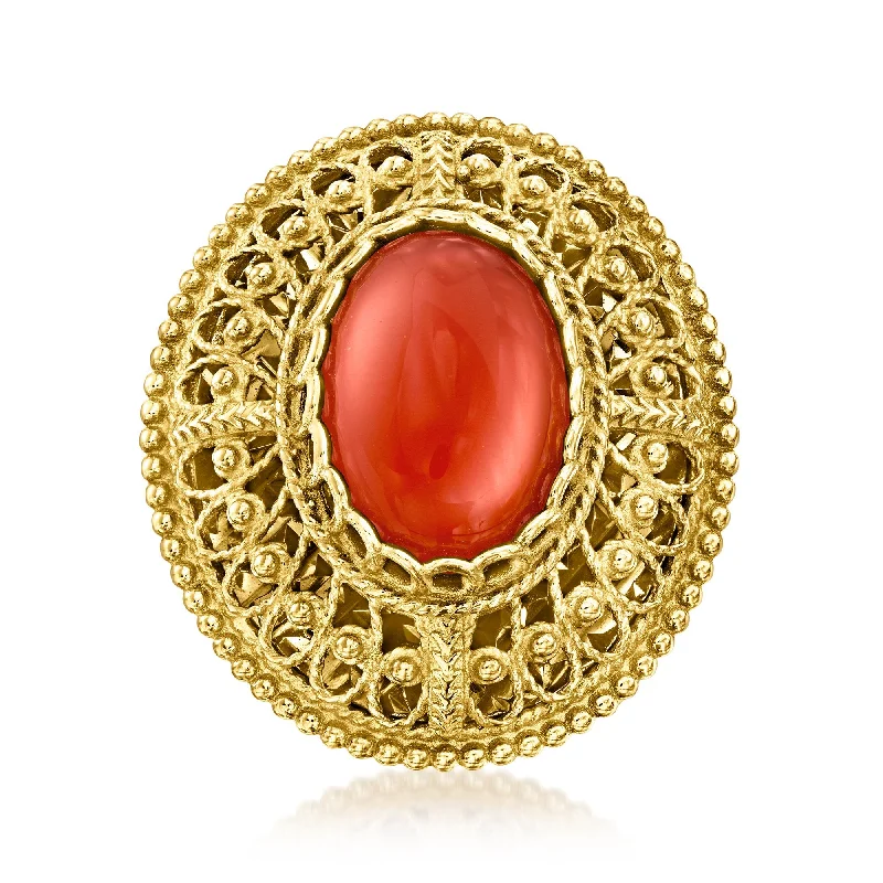 women modern solitaire engagement rings -Ross-Simons Carnelian Filigree Ring in 18kt Gold Over Sterling