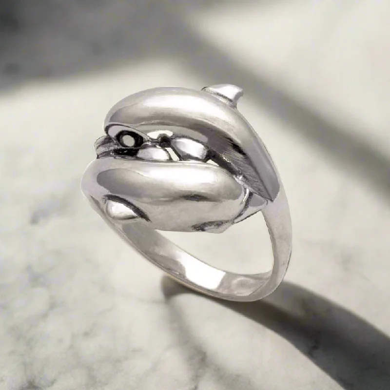 women chic rings -Minoan Dolphins Ring in Sterling Silver (DT-86)