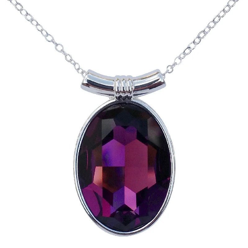 women infinity pendant necklaces -Amethyst Swarovski Crystal Oval Pendant on 18" 2mm Silver-Plated Necklace