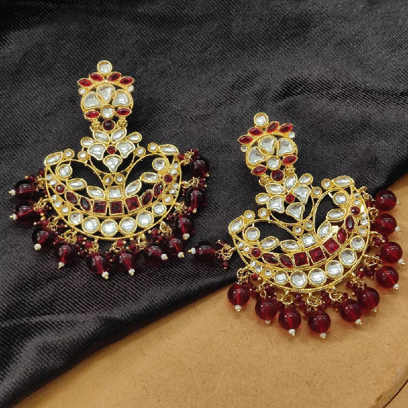 women oversized earrings -Bhavi Jewels Gold Plated Kundan Stone And Beads Dangler Earrings