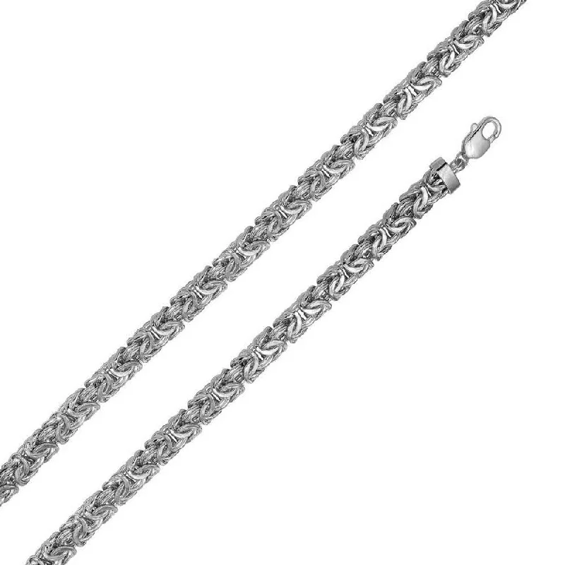 women wedding bangles -925 Sterling Silver Anti Tarnish Flat Byzantine 9.4mm Chain and Bracelet - CHHW130