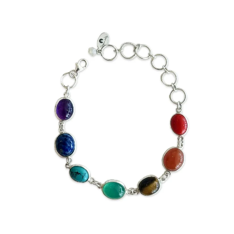 women jewelry bangles -Colorful Rainbow Gemstone Sterling Silver Multi-Stone Bracelet