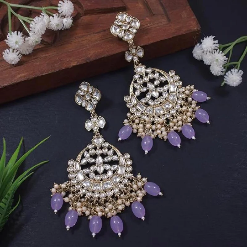 women designer earrings -Etnico Gold Plated Traditional Kundan & Pearl Chandbali Earrings For Women (E3157Pu)