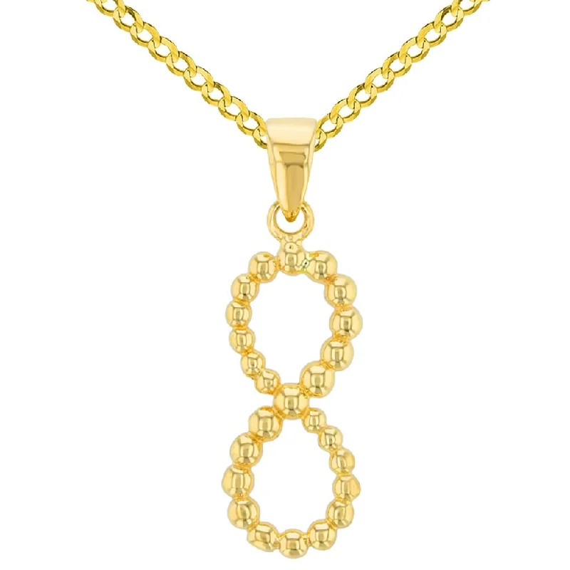 women trendy necklaces -14K Gold Beaded Vertical Infinity Pendant with Cuban Chain Necklace - Yellow Gold