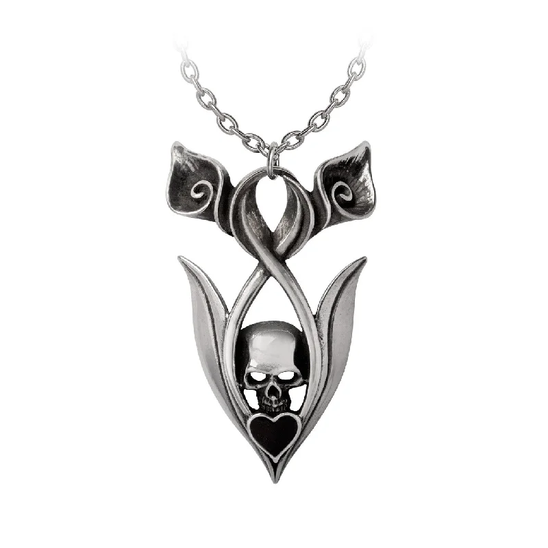 women artistic necklaces -Eternal Peace Skull Lily Heart Pendant Necklace by Alchemy Gothic