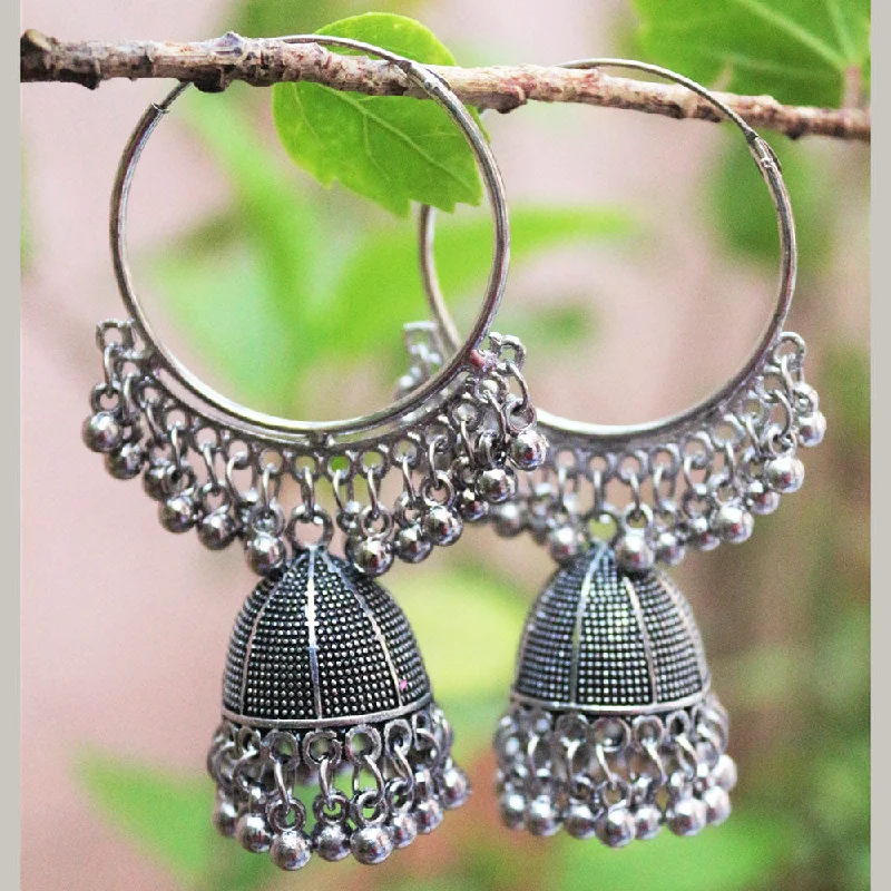 women pearl drop earrings -H K Fashion Oxidised Plated Jhumki Earrings