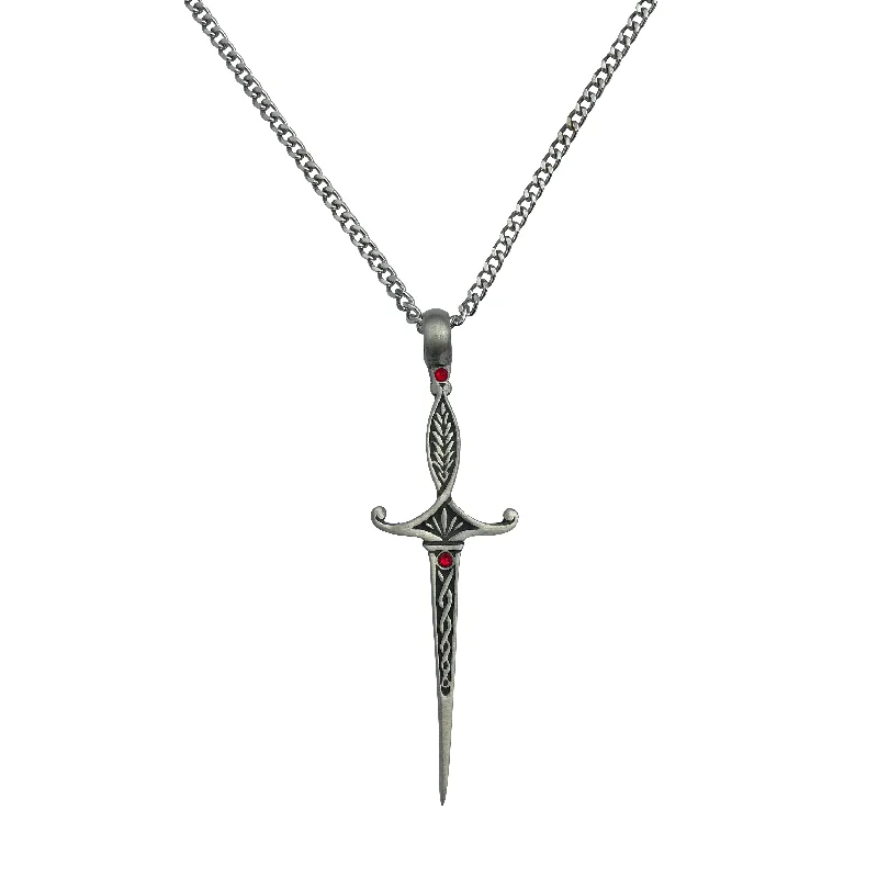 women silver necklaces -Fancy Sword Pendant with Extra Large Bail, on Men's Heavy Curb Chain Necklace, 24"