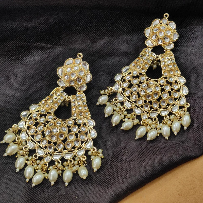 women large hoop earrings -Bhavi Jewels Gold Plated Kundan Stone And Beads Dangler Earrings