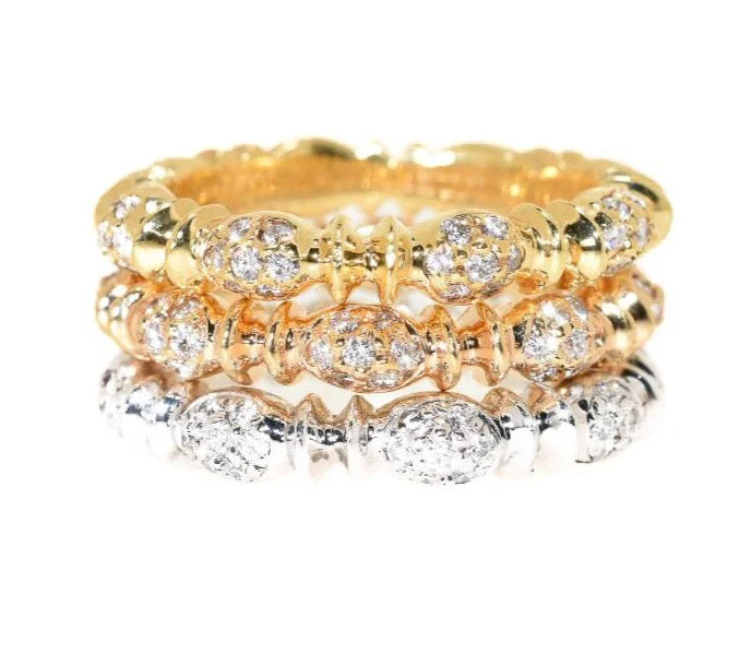 women custom rings -18kt Tri-Color Stackable Diamond Eternity Ring Set (1.95 ctw)