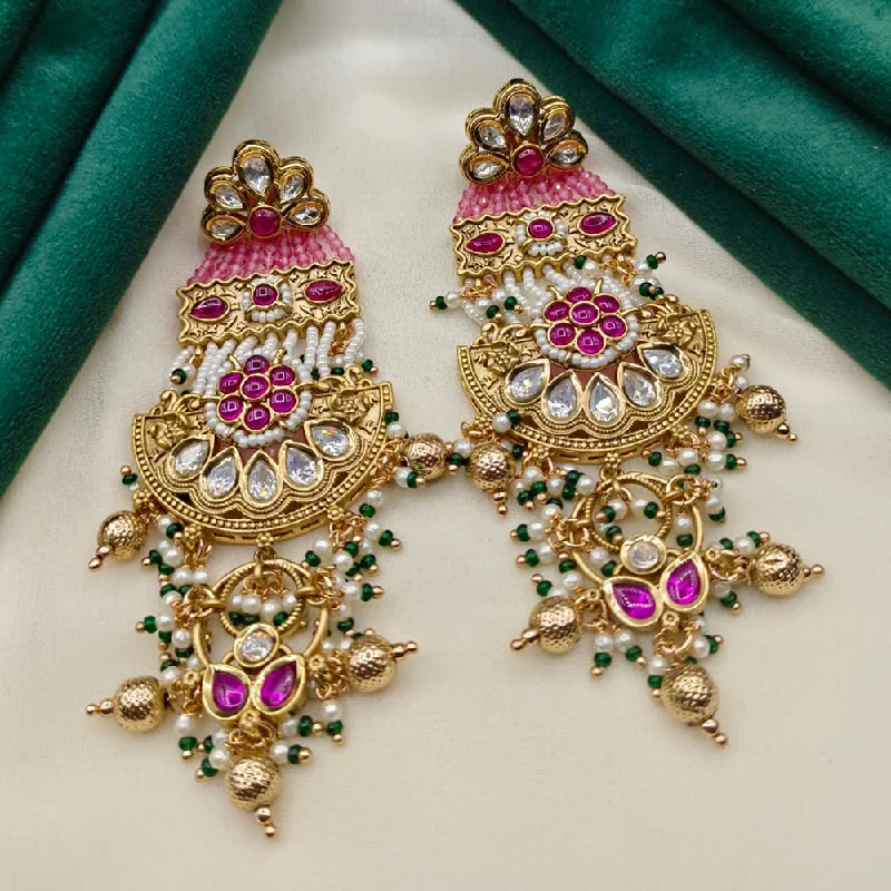 women simple earrings -Royal Kundan Jewellery Gold Plated Kundan Stone And Pearls Dangler Earrings