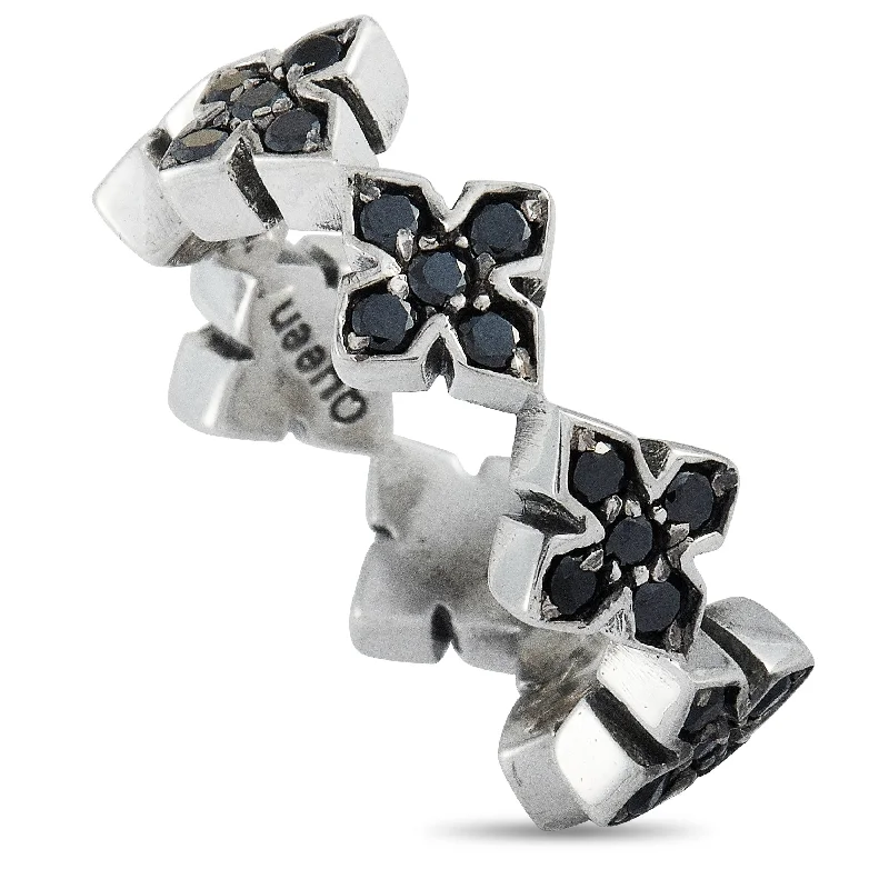 women antique-style engagement rings -King Baby Silver and Black Cubic Zirconia MB Cross Ring