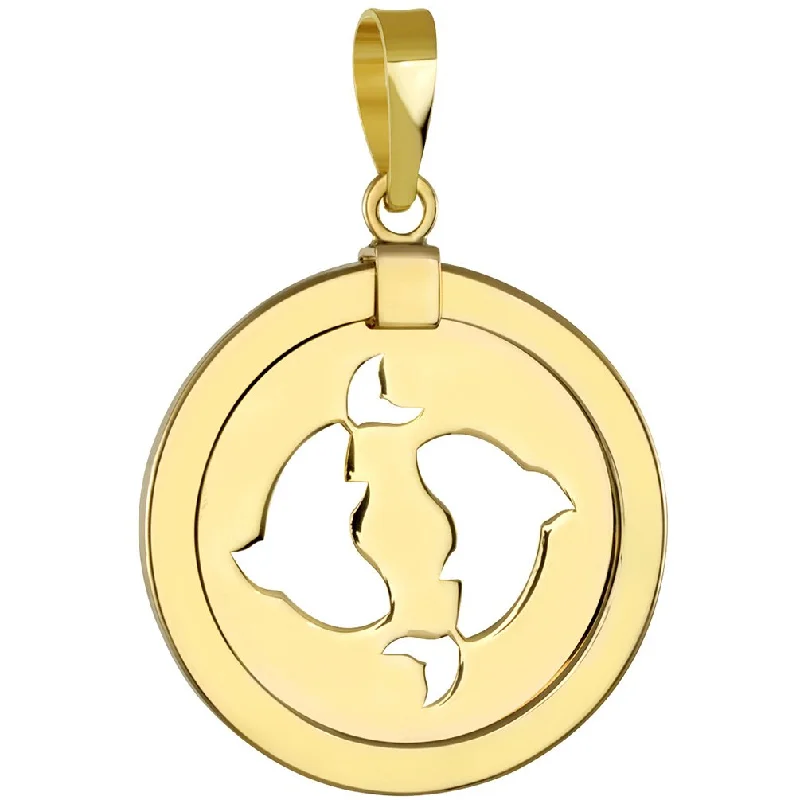 women elegant necklaces -14K Gold Reversible Round Pisces Zodiac Sign Pendant - Yellow Gold