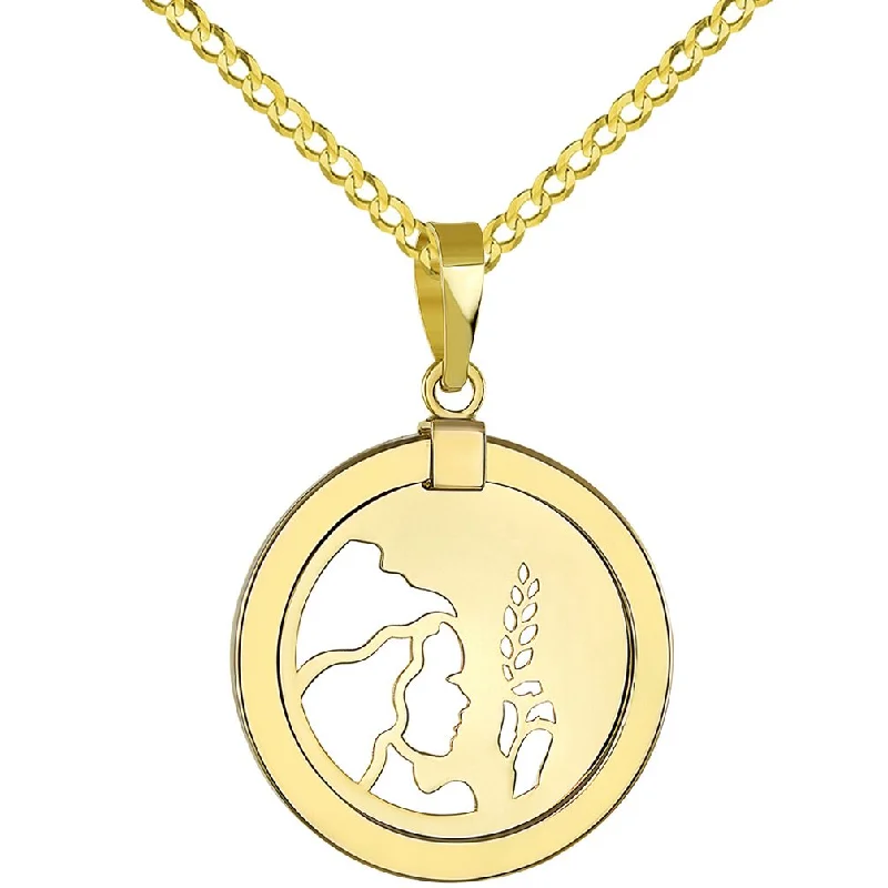 women heart-shaped necklaces -14K Gold Reversible Round Virgo Zodiac Sign Pendant with Cuban Chain Necklace - Yellow Gold