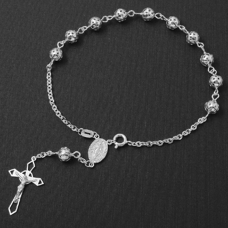 women silver bangles -Silver 925 Filigree Rosary Bracelet 6.3mm - ROSB14-6MM