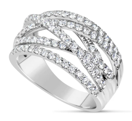 women antique engagement rings -18kt White Gold Diamond Crossover Ring (1.14 ctw)