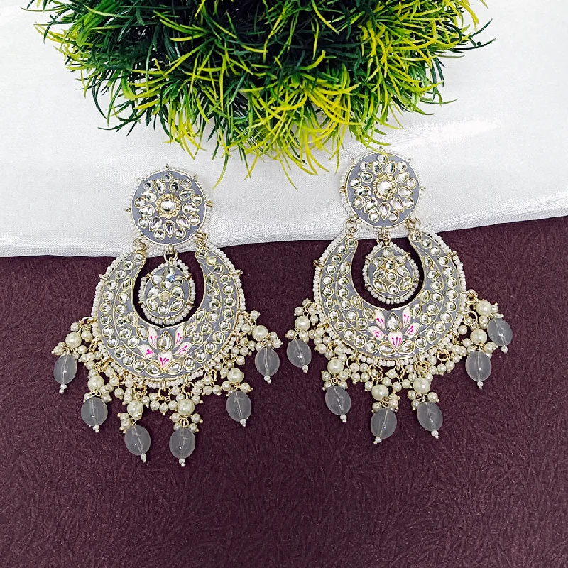 women rhinestone earrings -Bhavi Gold Plated Kundan And Meenakari Dangler Earrings