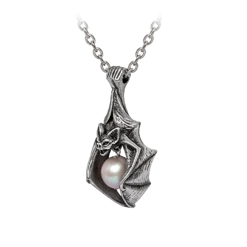 women gemstone pendant necklaces -Vampire's Eye Bat Pearl Pendant Necklace by Alchemy Gothic