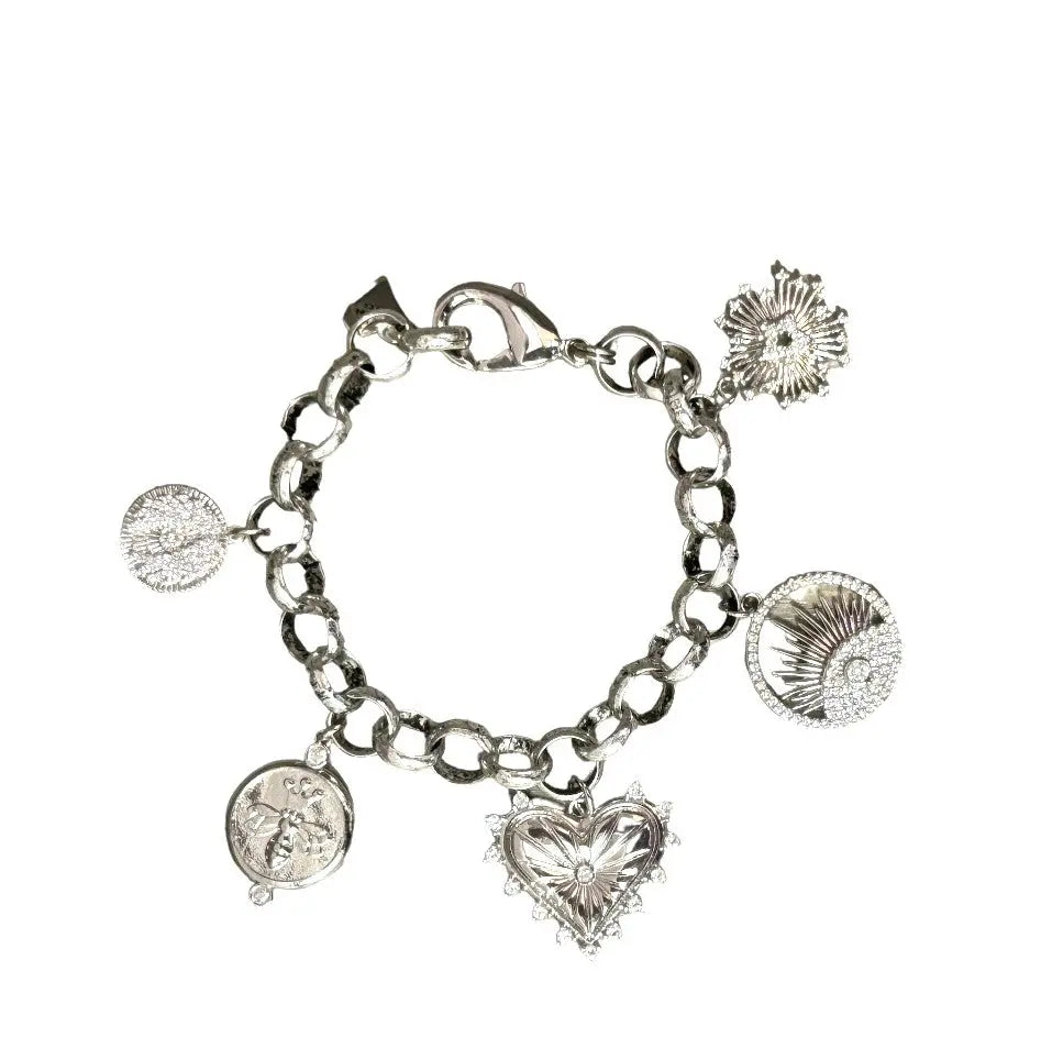 women wide cuff bracelets -Verona 5 Charm Bracelet - Silver