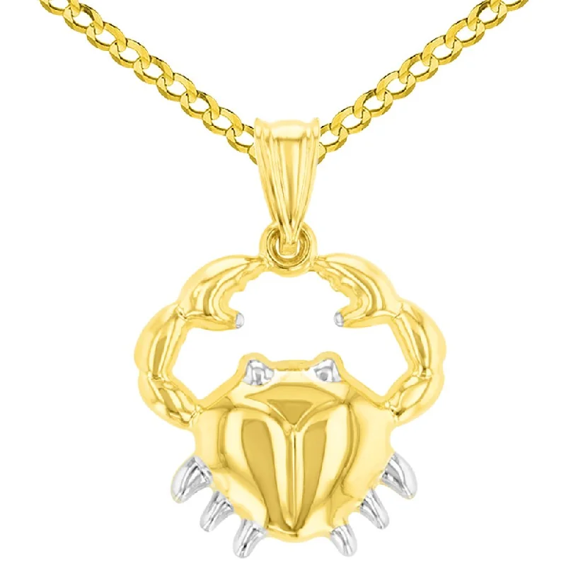 women chain necklaces -High Polish Solid 14K Yellow Gold Cancer Zodiac Sign Pendant Crab Charm Cuban Chain Necklace