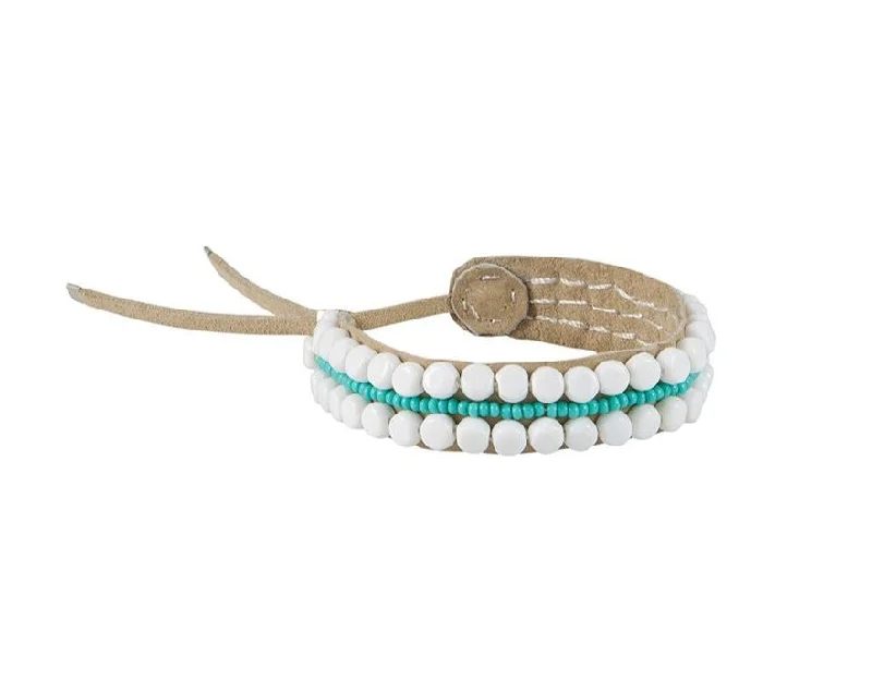 women birthstone bangles -Adjustable Assorted Leather Bracelet - WHITE/TURQUOISE