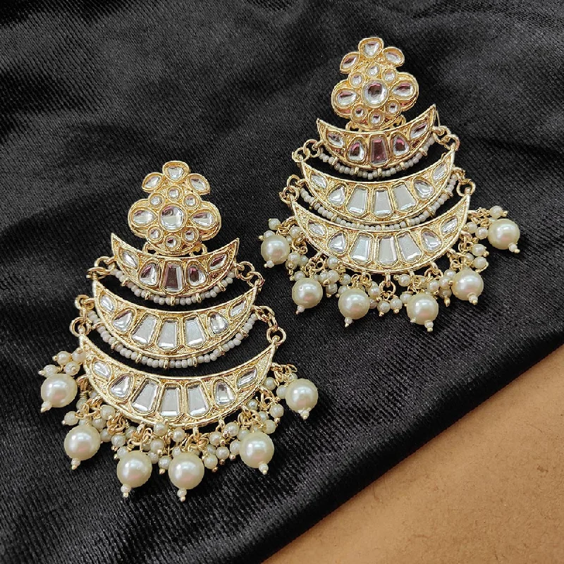 women gold earrings -Bhavi Jewels Gold Plated Kundan Stone And Beads Dangler Earrings