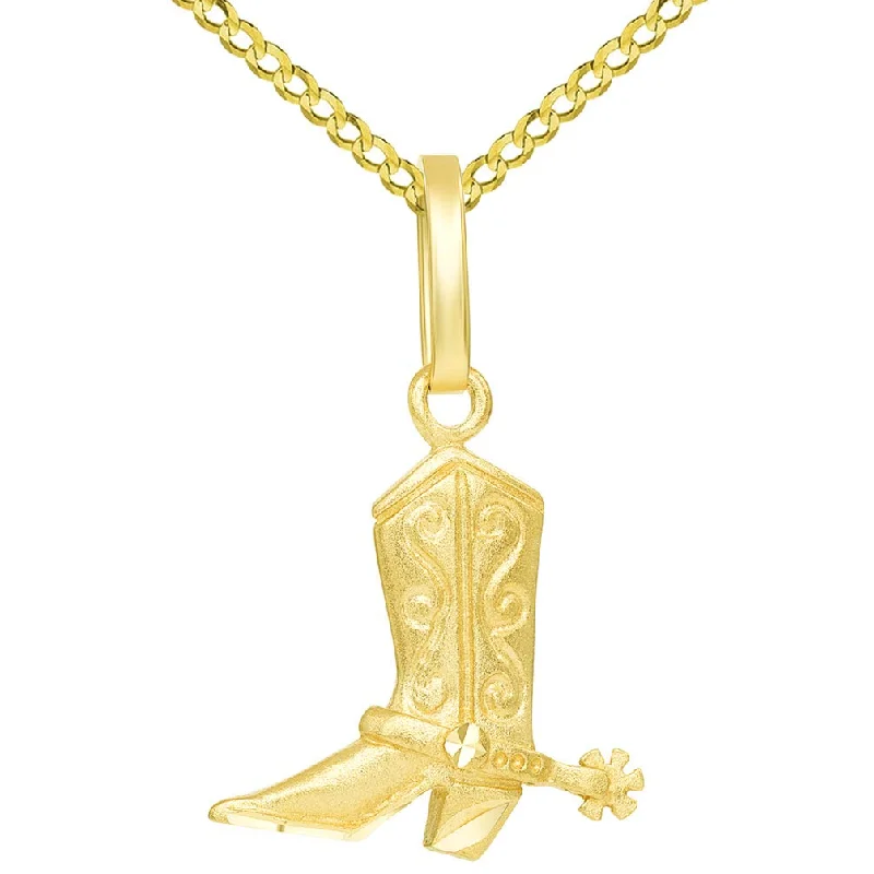 women gemstone drop pendant necklaces -14k Solid Yellow Gold Detailed 3D Cowboy Riding Boot with Spur Pendant Cuban Necklace