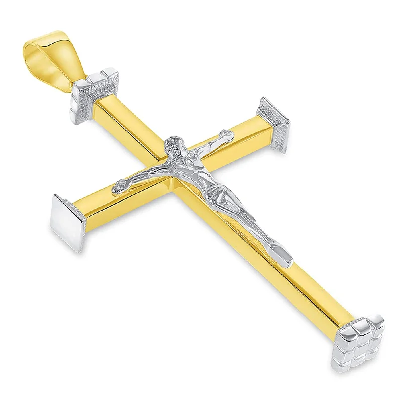 women anniversary necklaces -14k Solid Two-Tone Gold 3D Catholic Christian Crucifix Cross Pendant