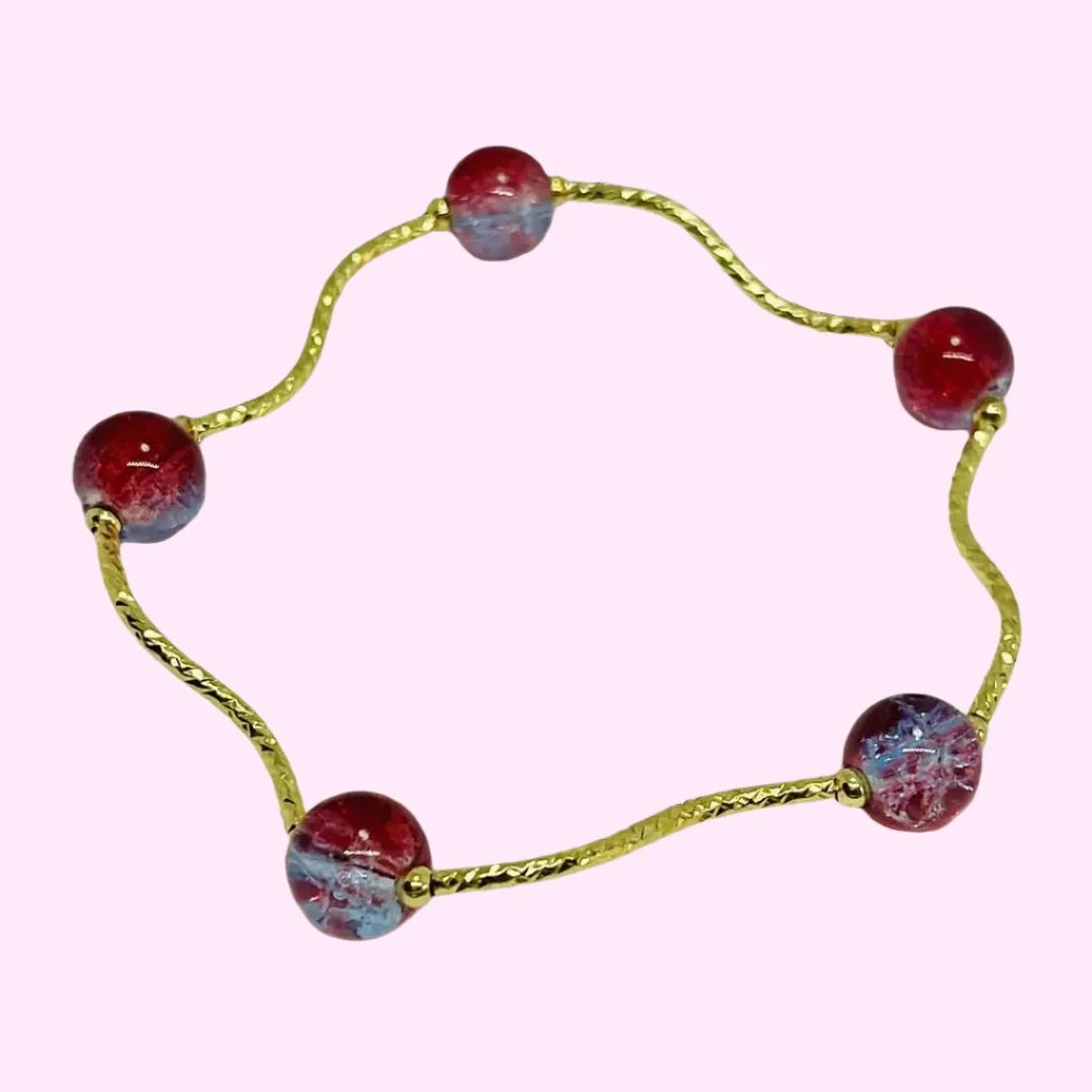 women stackable bangles -Minimalist Glass Beaded Retro Charm Bracelet