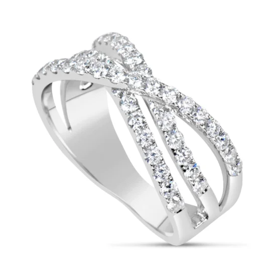 women wide wedding rings -18kt White Gold Diamond Cross Over Ring (.90 ctw)