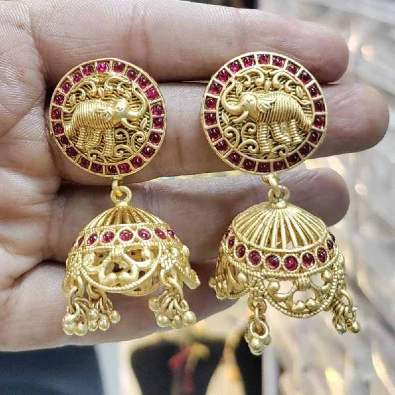 women gemstone earrings -Manisha Jewellery Gold  Plated Pota Stone And Pearls Elephant Style Jhumki Earrings