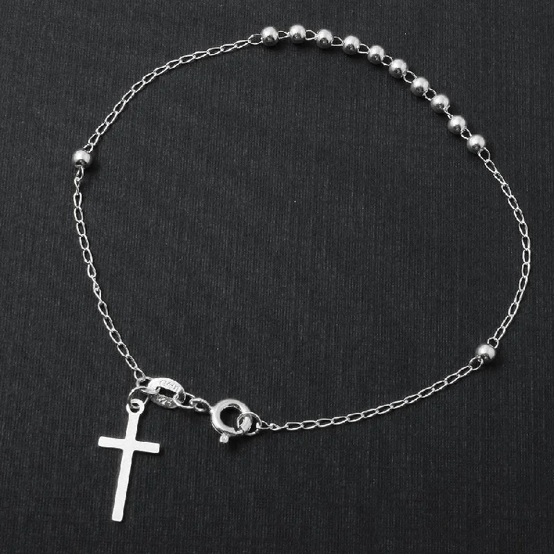 women bracelets -Silver 925 Rhodium Plated Rosary Bracelet 3mm - ROSB03-3MM