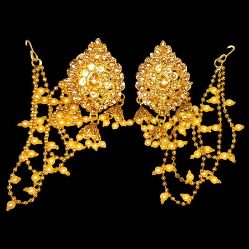 women oversized earrings -Abhinandan Gold Plated Kundan Stone Jhumki With Kan Chain