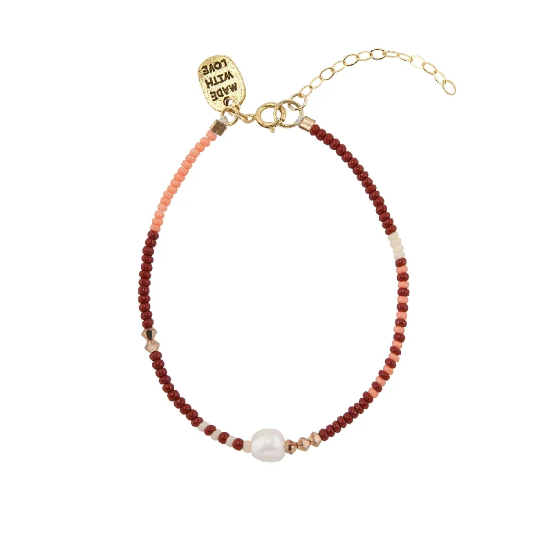 women engraved bracelets -Zebra Pearl Crystal Bracelet  - BURGUNDY/PINK/SALMON