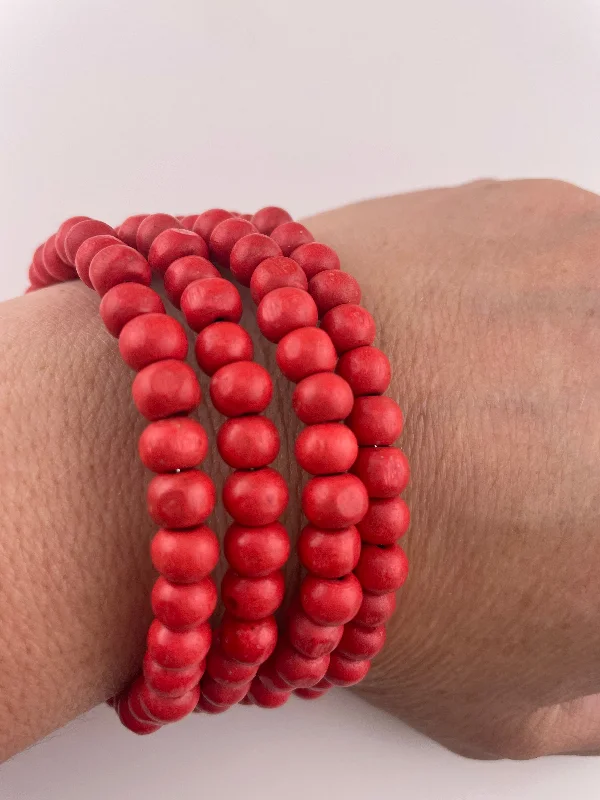 women vintage bracelets -Wood 5-Wrap Coiled Bracelet Red