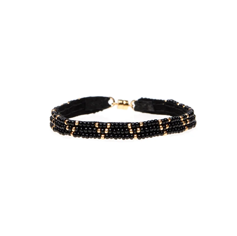 women custom bracelets -3 Dot Triangle XS Leather Bracelet - BLACK