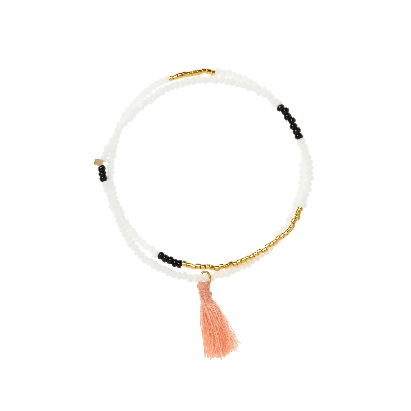 women adjustable bangles -Elastic Tassel Wrap Bracelet - WHITE