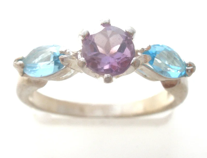 women cushion cut rings -Blue Topaz & Amethyst Ring Size 6