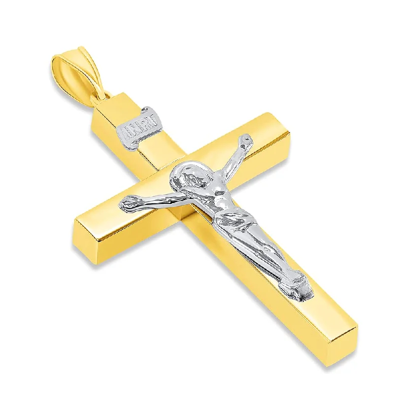 women delicate necklaces -14k Two-Tone Gold 4mm Thick INRI Tubular Crucifix Cross Pendant (46 x 25.5mm)